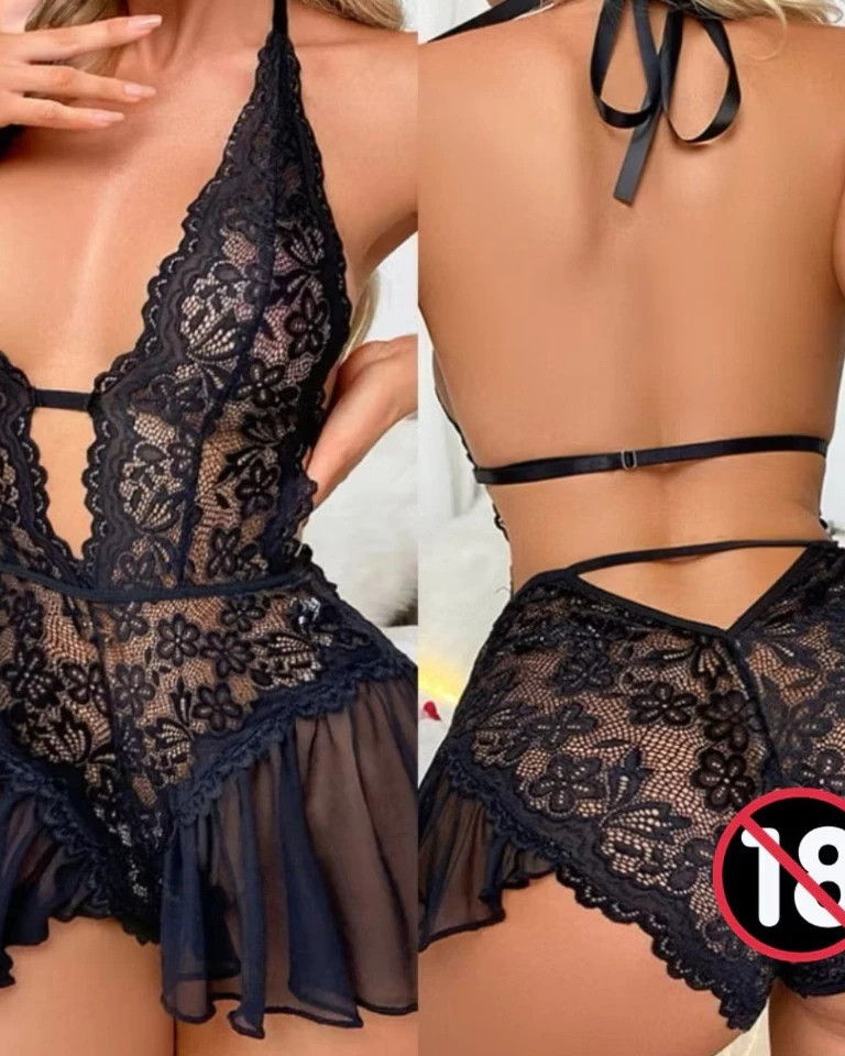 Lingerie Body Rendado Princesinha com sainha e abertura sexy + decote — Body — SKU 933230824. Cor: Preto, Branco, Vermelho. Tamanho: M, G, GG